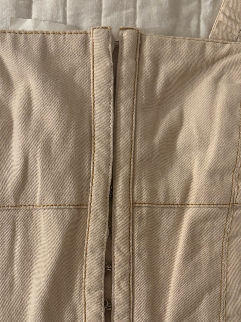 NWT Boutique 100% Cotton Corset Midi Dress Pockets Oatmeal Medium - Picture 5 of 13